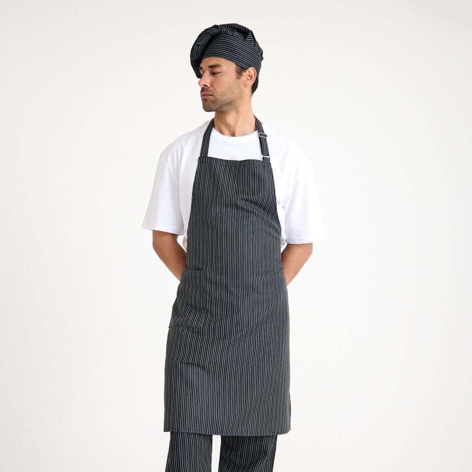 İnce Beyaz Çizgili Geniş Kuşak Askılı Önlük