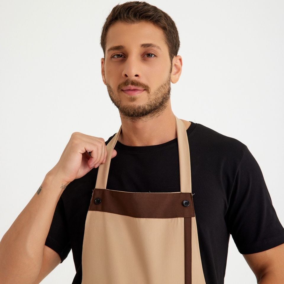 Bej Kahve Askılı Cepli Önlük