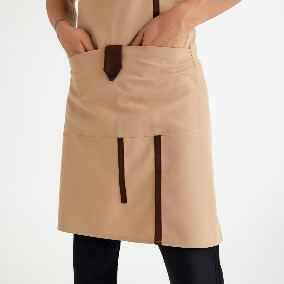 Bej Kahve Askılı Cepli Önlük