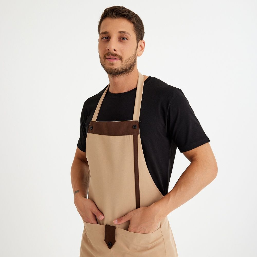 Bej Kahve Askılı Cepli Önlük