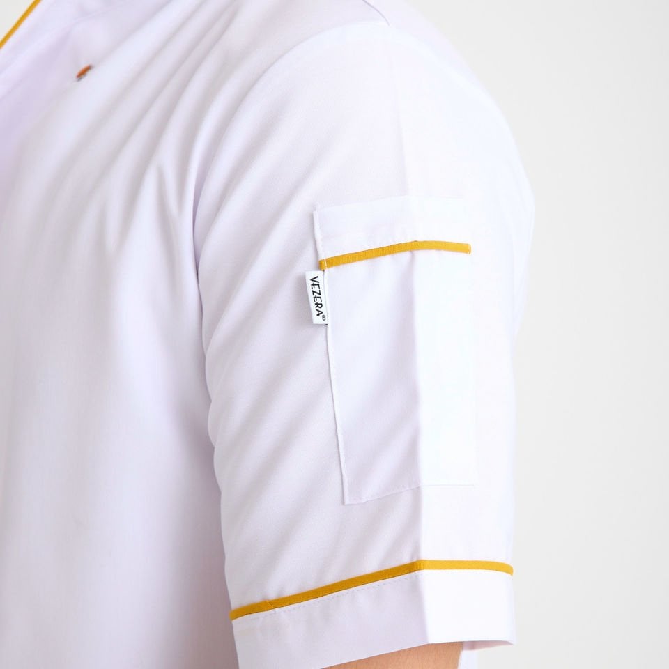 Beyaz Kısa Kol Aşçı Ceketi - Sarı Biye