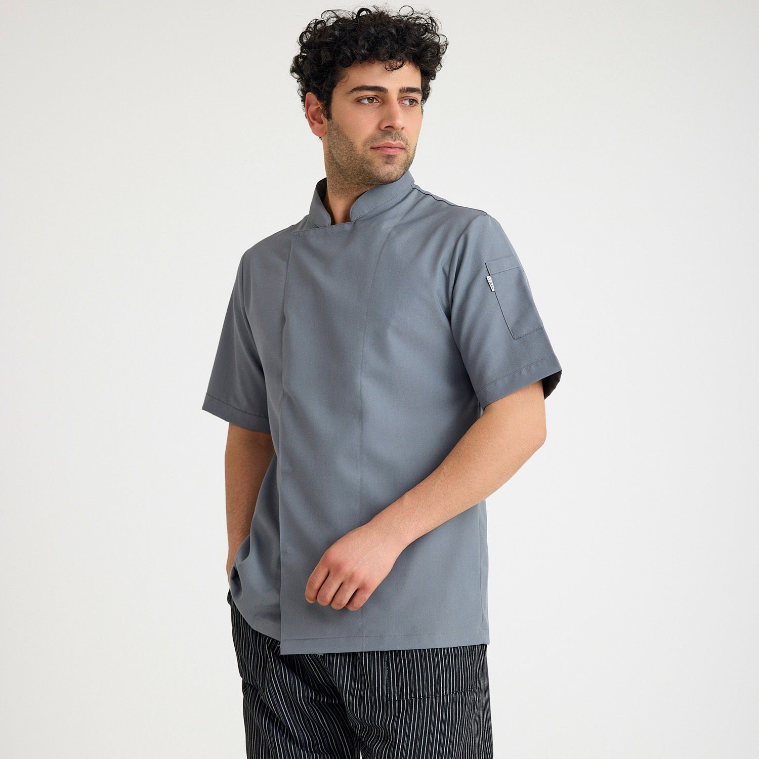 Gri Hakim Yaka Kısa kol Aşçı Ceketi