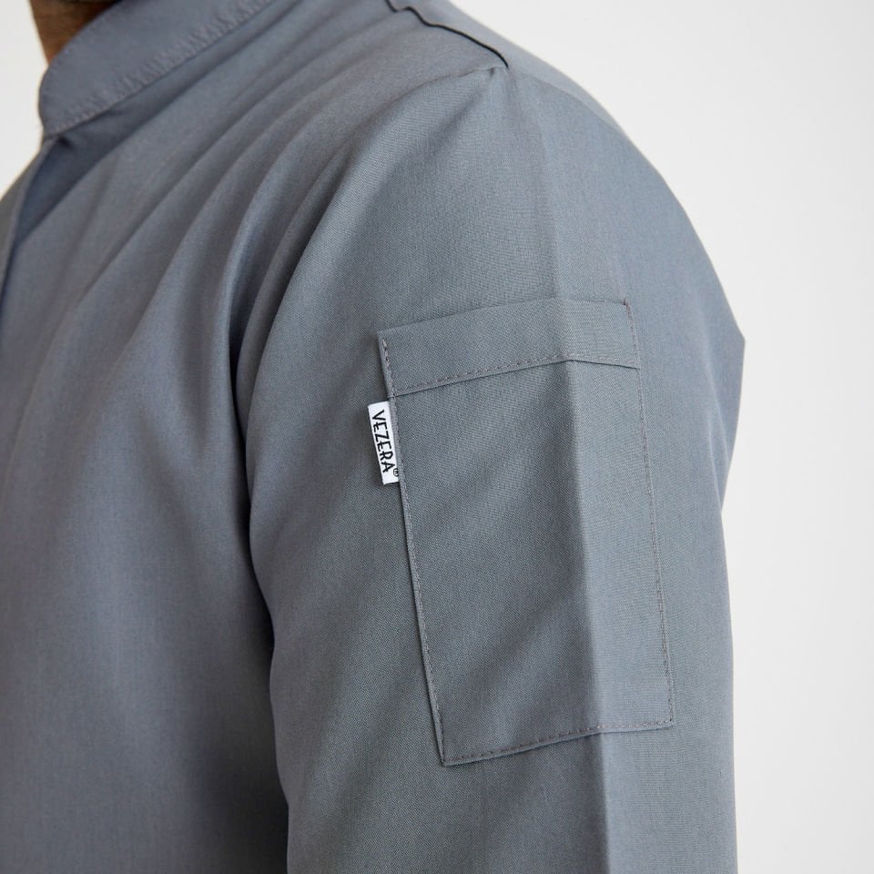 Gri Hakim Yaka Kısa kol Aşçı Ceketi