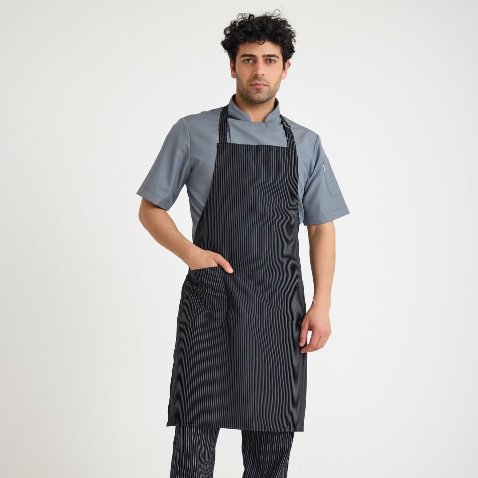 Gri Hakim Yaka Kısa kol Aşçı Ceketi