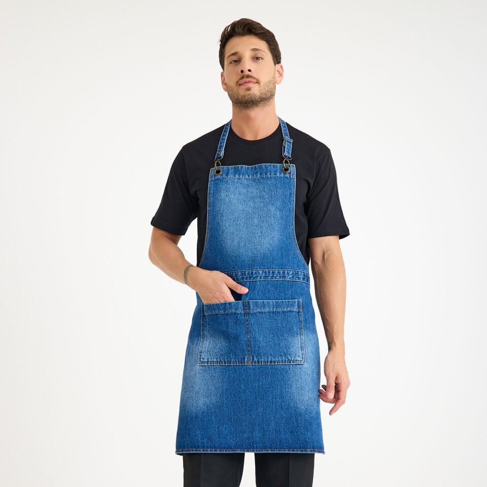 Mavi Kot Denim Askılı Cepli Önlük