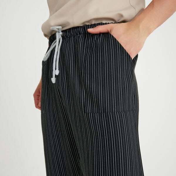 Gabardin Çizgili Lastikli Aşçı İş Pantolonu