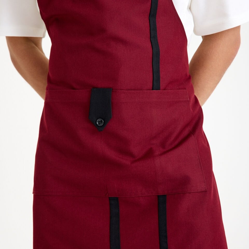 Bordo Siyah Askılı Cepli Önlük