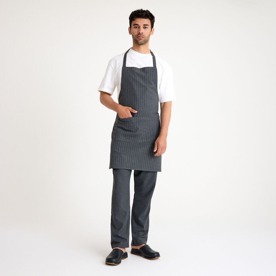 Çizgili Askılı Cepli Önlük - Antrasit