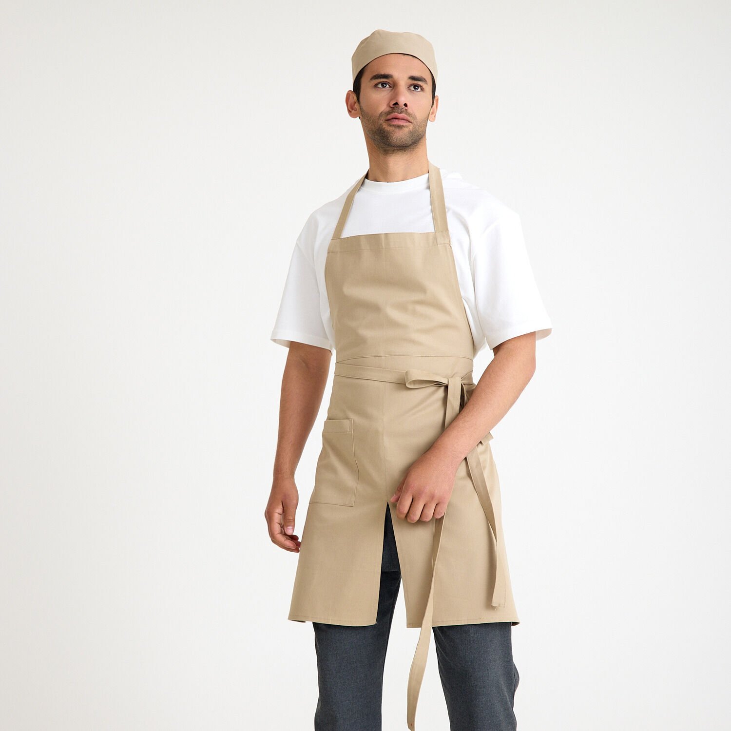 Askılı Önlük Cepli Yırtmaçlı - Bej