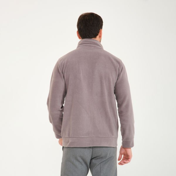 Gri Balıkçı Yaka Cepli Fermuarlı Polar Mont