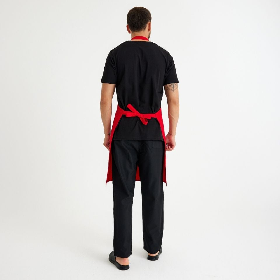 Kırmızı Siyah Askılı Cepli Önlük