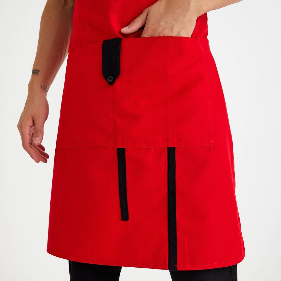 Kırmızı Siyah Askılı Cepli Önlük