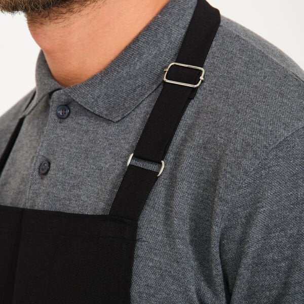 Gabardin Siyah Tek Cepli Askılı Önlük