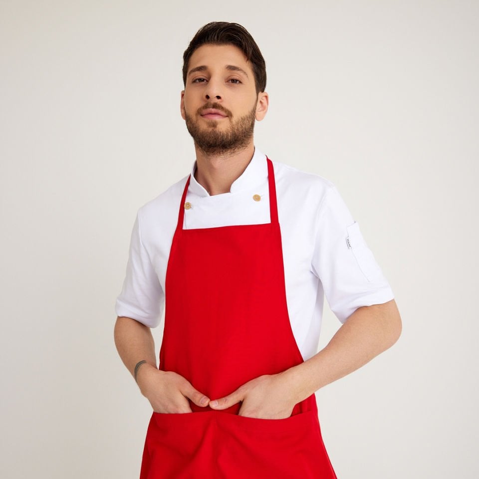 Kırmızı Cepli Askılı Önlük