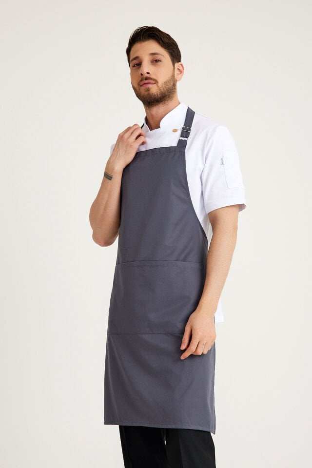 Gabardin Tokalı Askılı Önlük - Füme