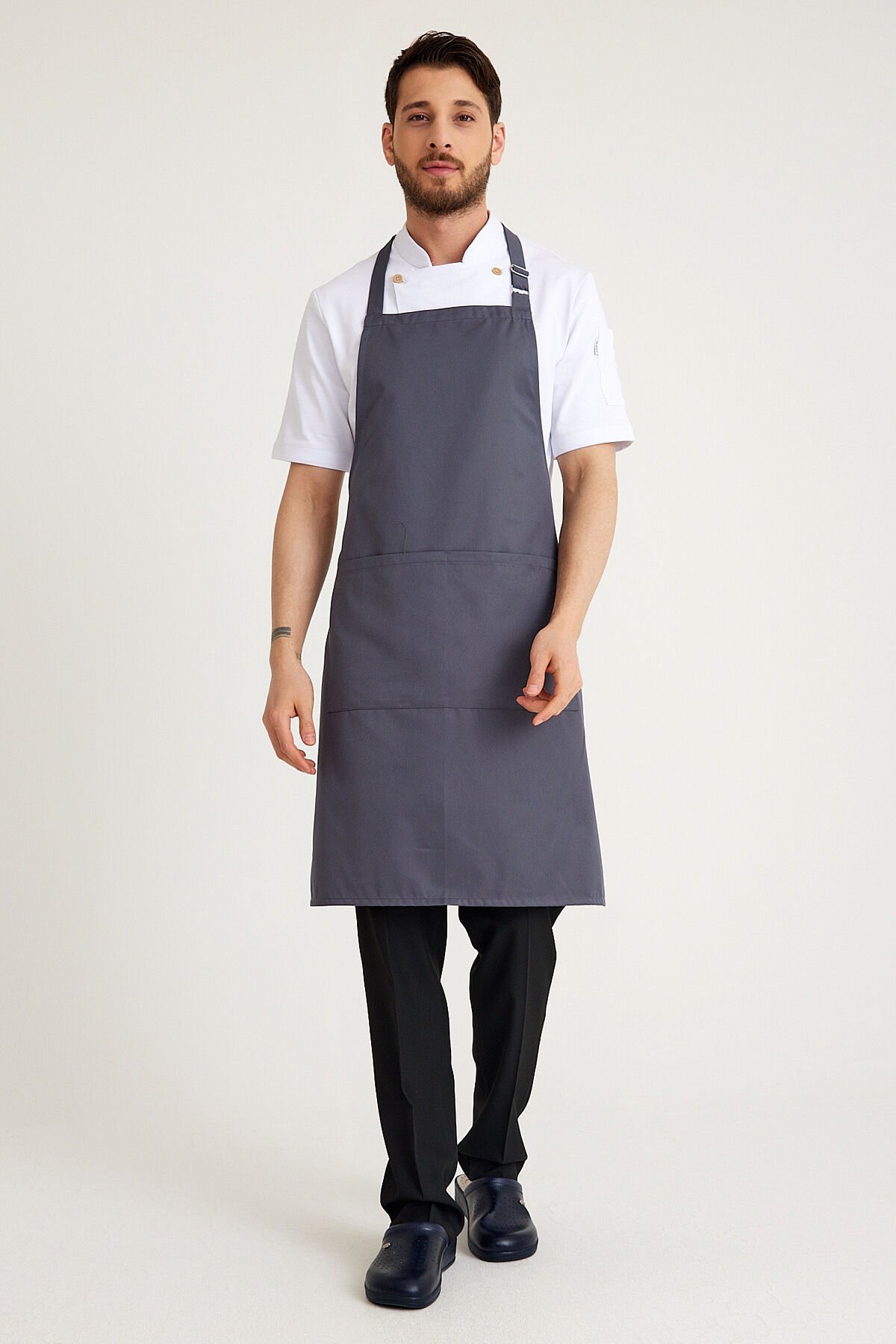 Gabardin Tokalı Askılı Önlük - Füme