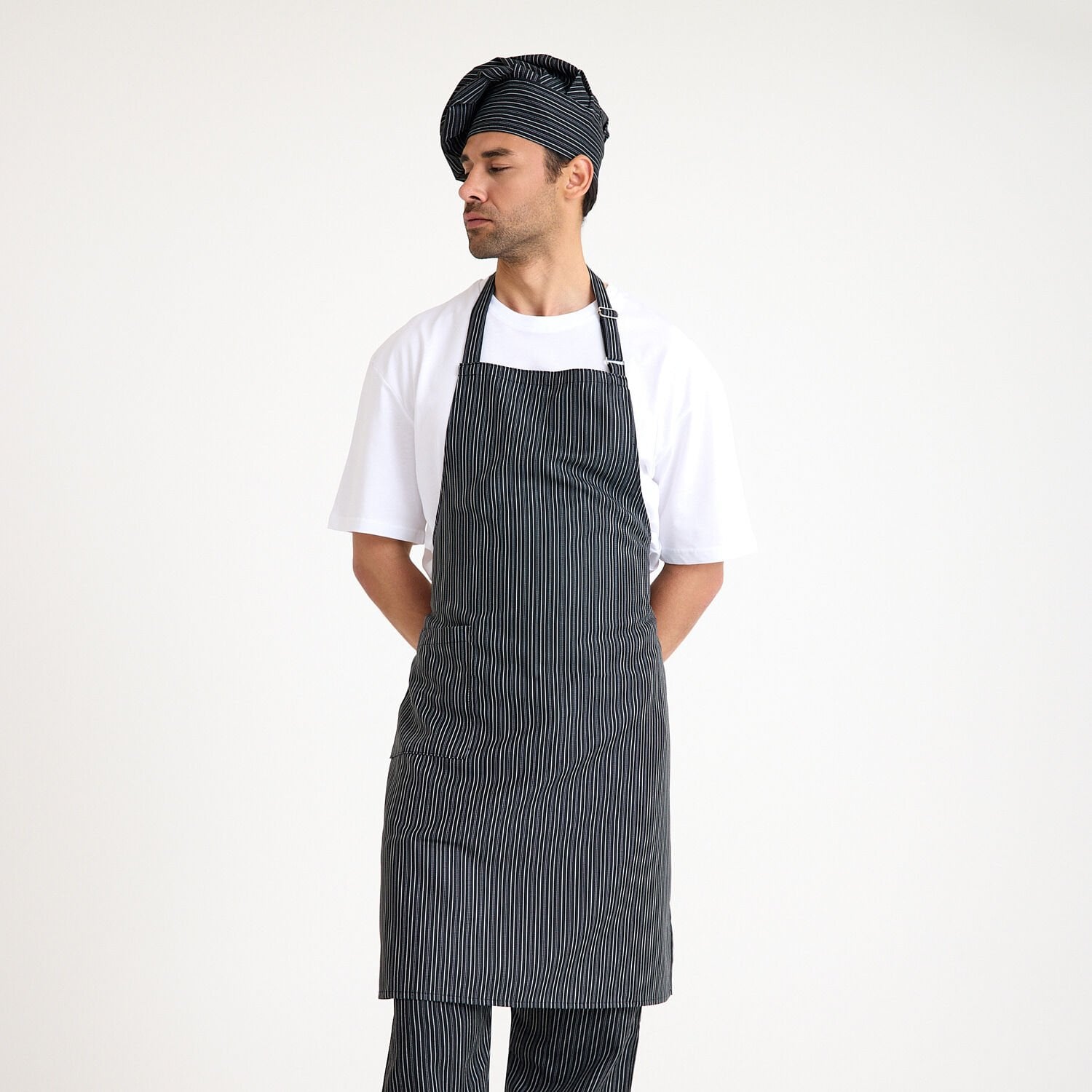 İnce Beyaz Çizgili Geniş Kuşak Askılı Önlük