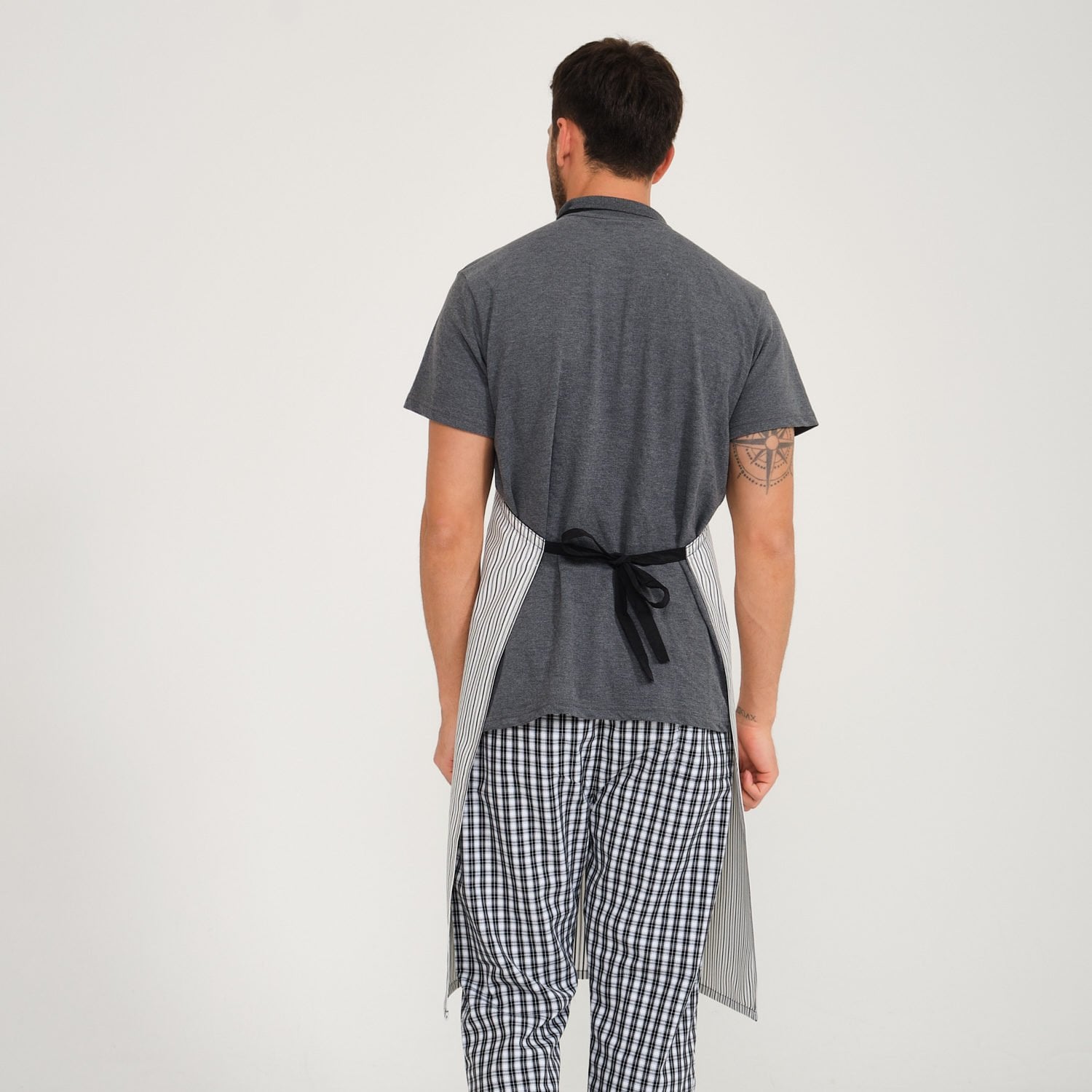 İnce Gri Çizgili Geniş Kuşak Askılı Önlük