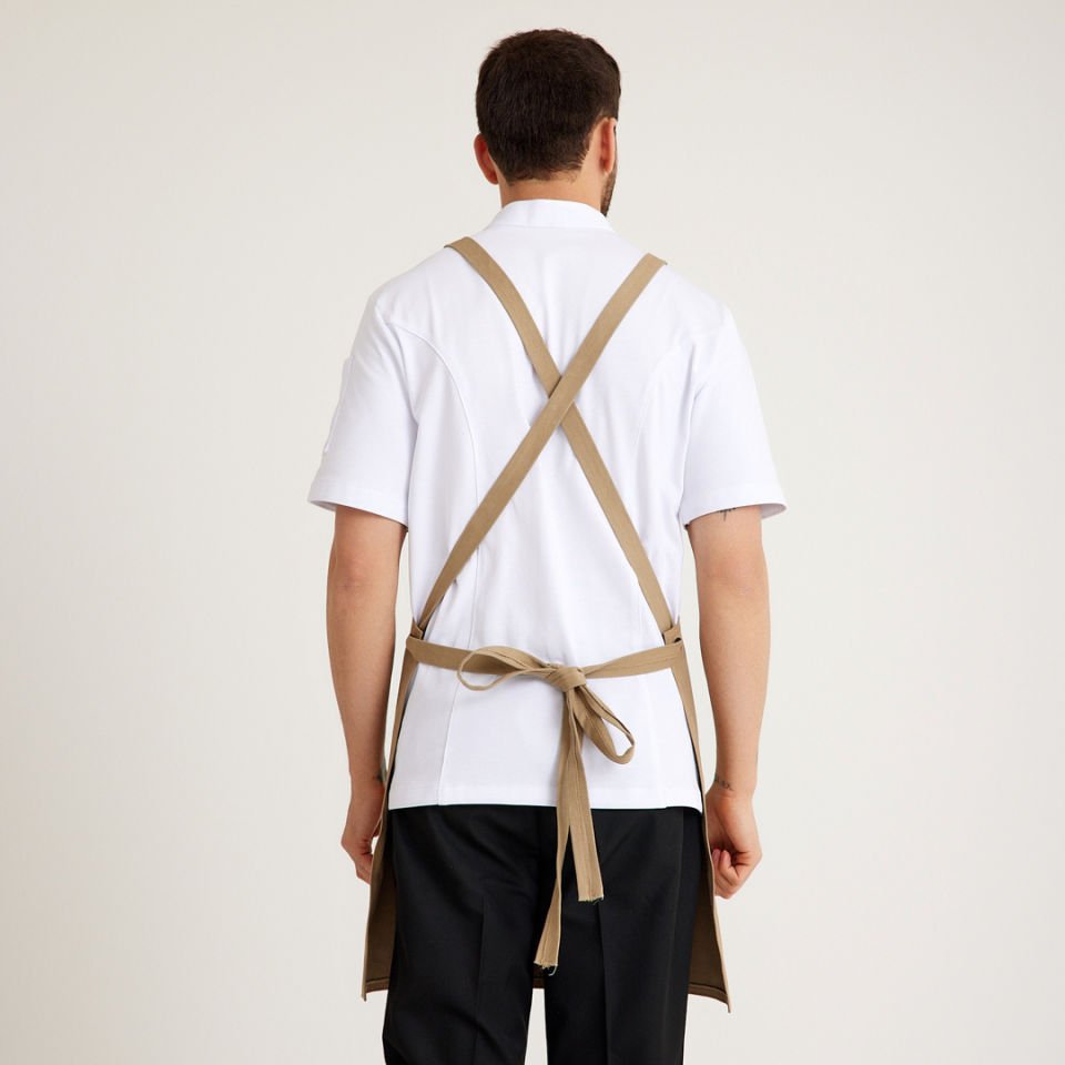 Bej Kot Çapraz Askılı Cepli Önlük