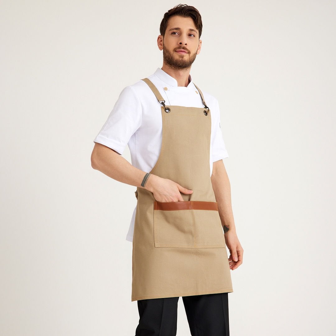 Bej Kot Çapraz Askılı Cepli Önlük