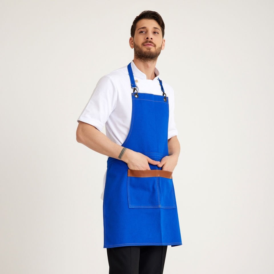 Saks Mavi Kot Askılı Cepli Önlük