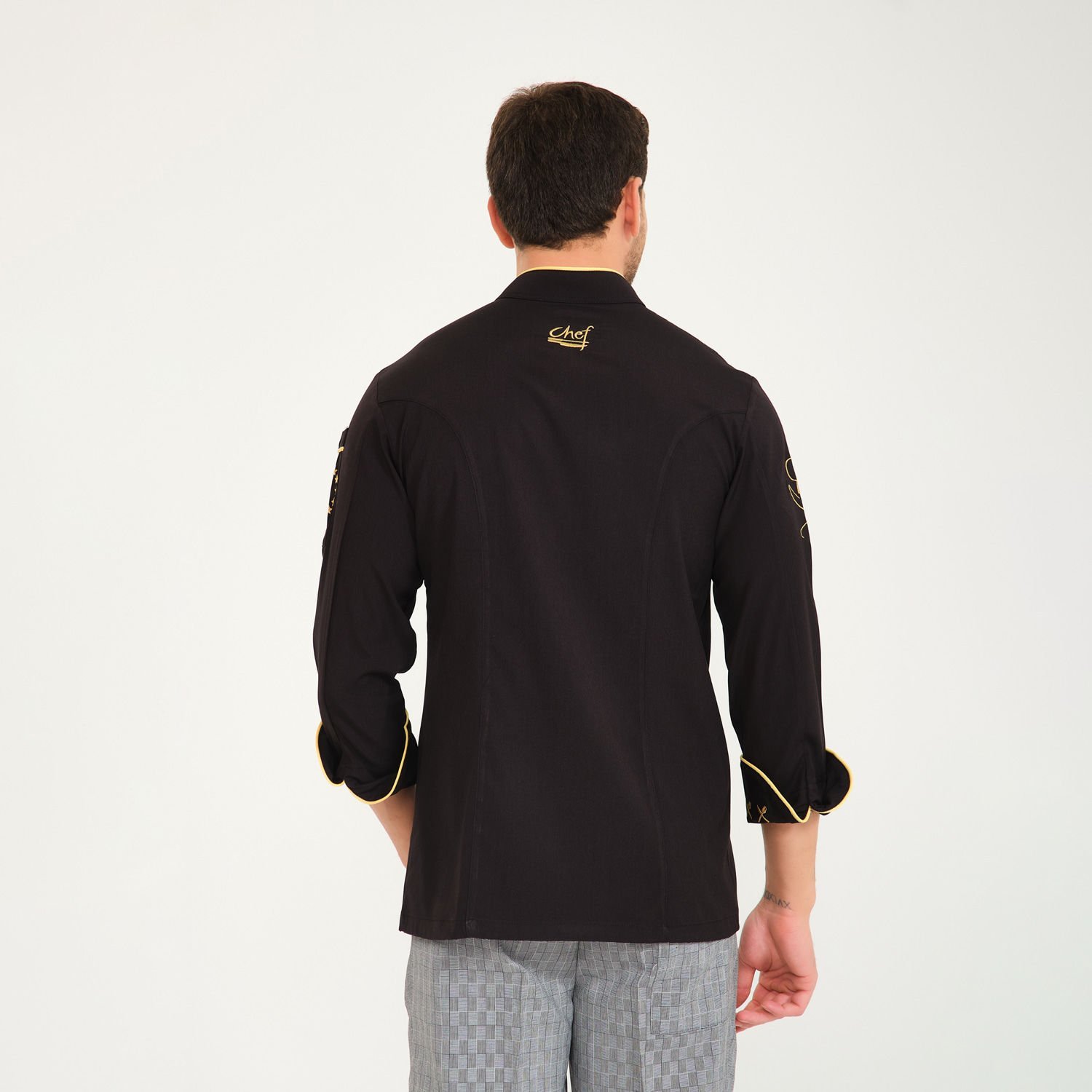 Siyah Altın Varak Chef Likralı Aşçı Ceketi