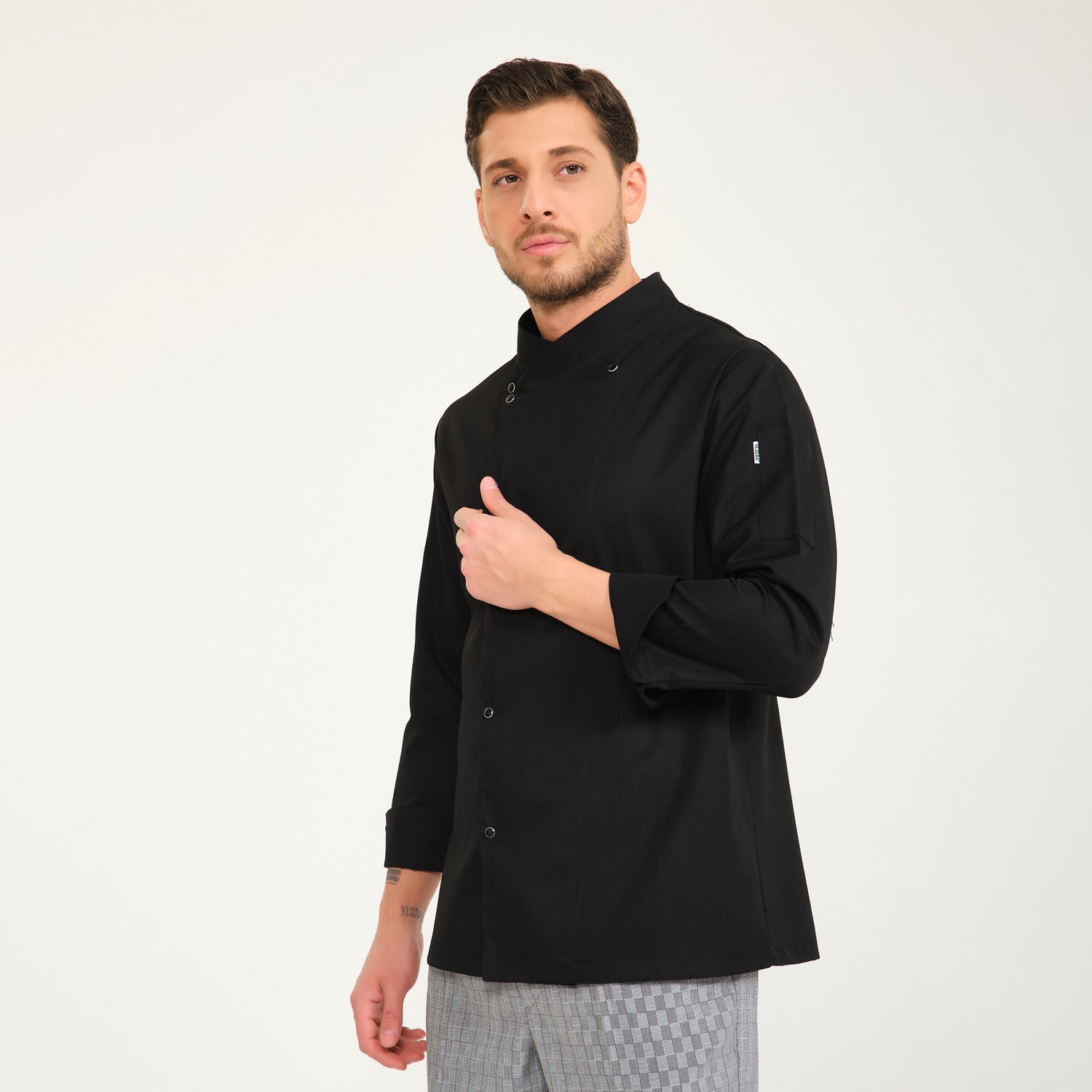 Gabardin Siyah Kruvaze Yaka Aşçı Ceketi