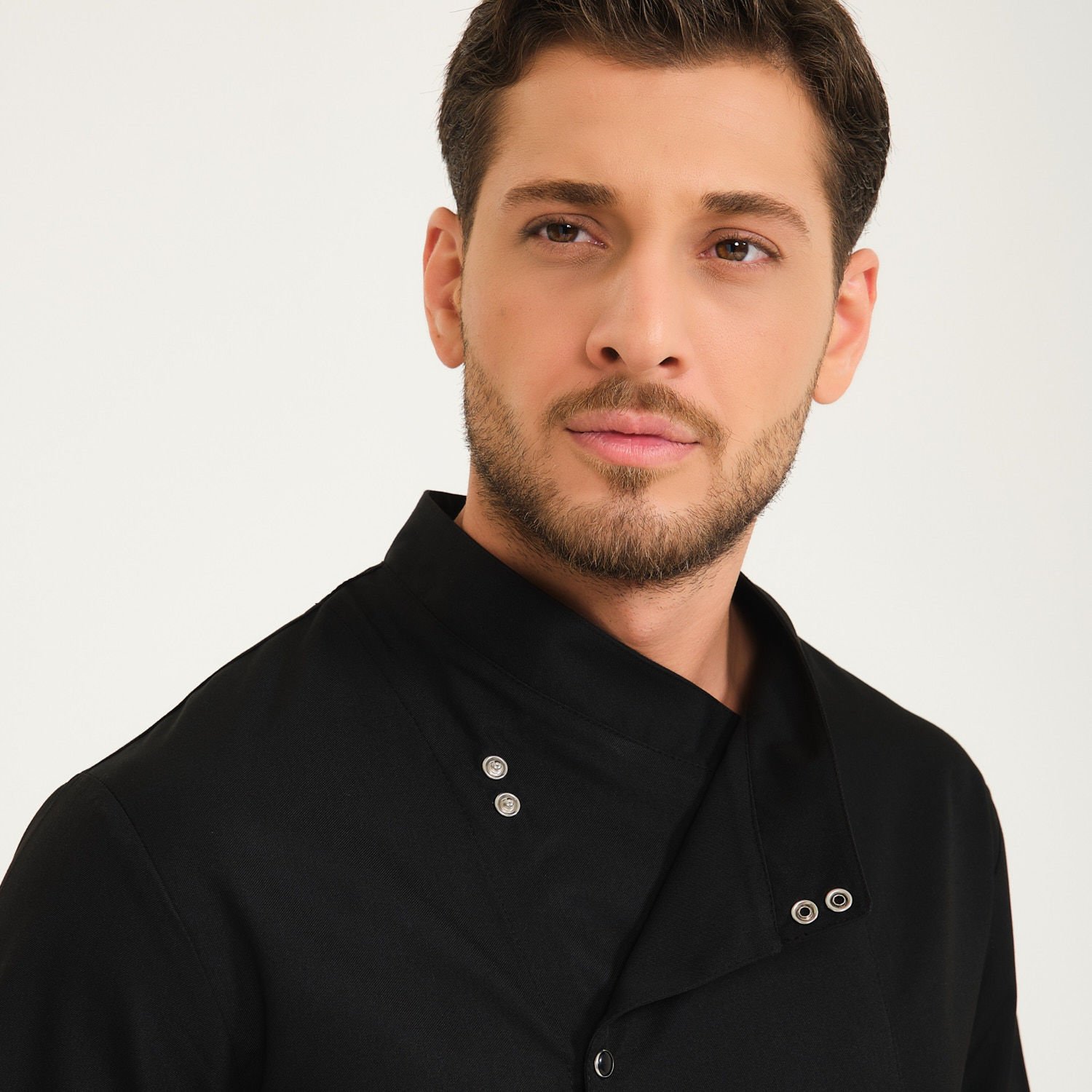 Gabardin Siyah Kruvaze Yaka Aşçı Ceketi