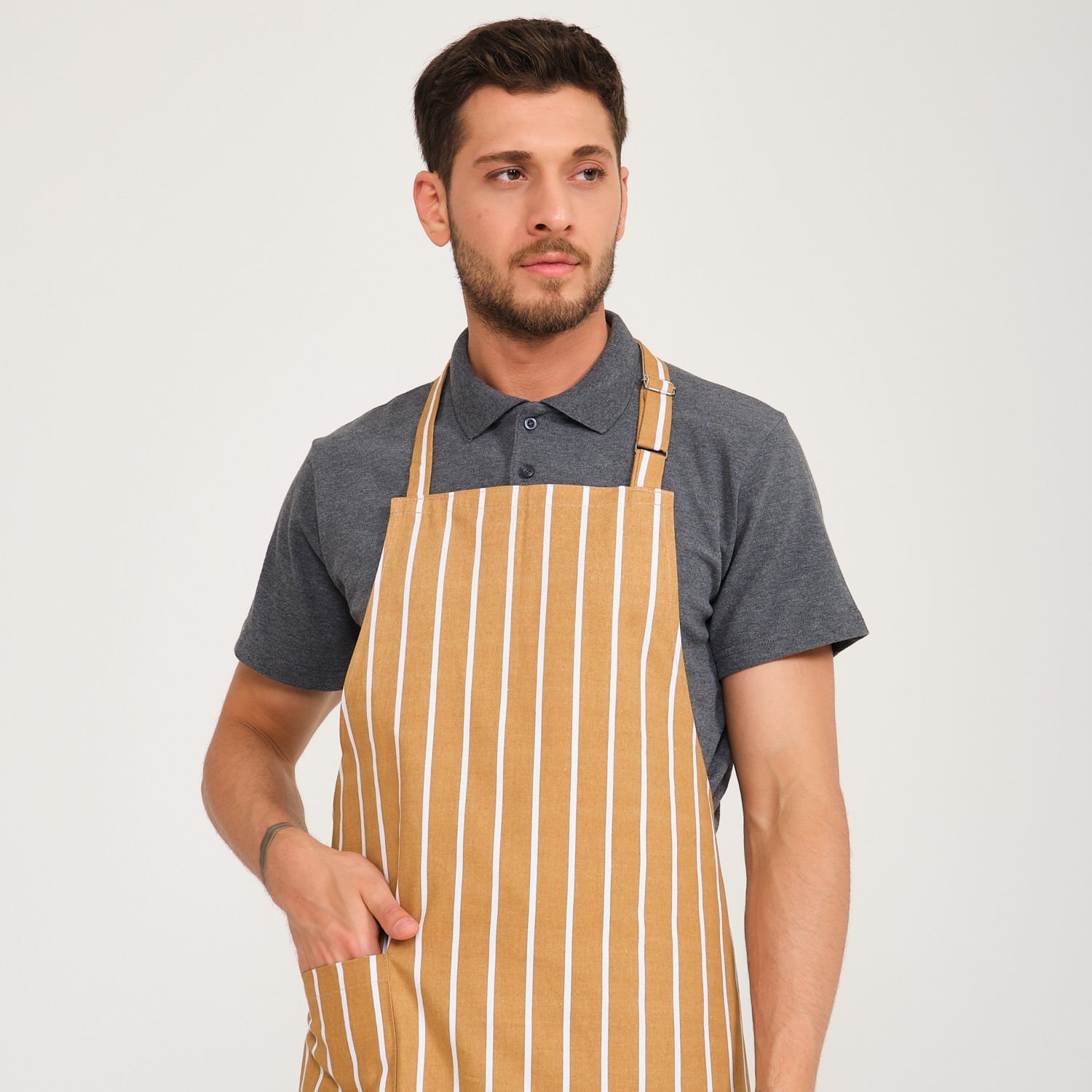Camel Çizgili Desenli Önlük