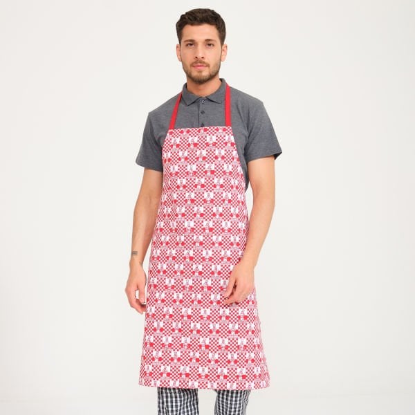 Aşçı Desenli Kırmızı Askılı Önlük