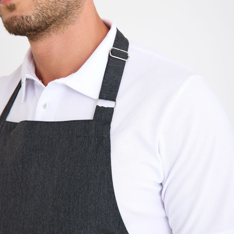 Gabardin Tokalı Askılı Önlük - Füme Tek Cep