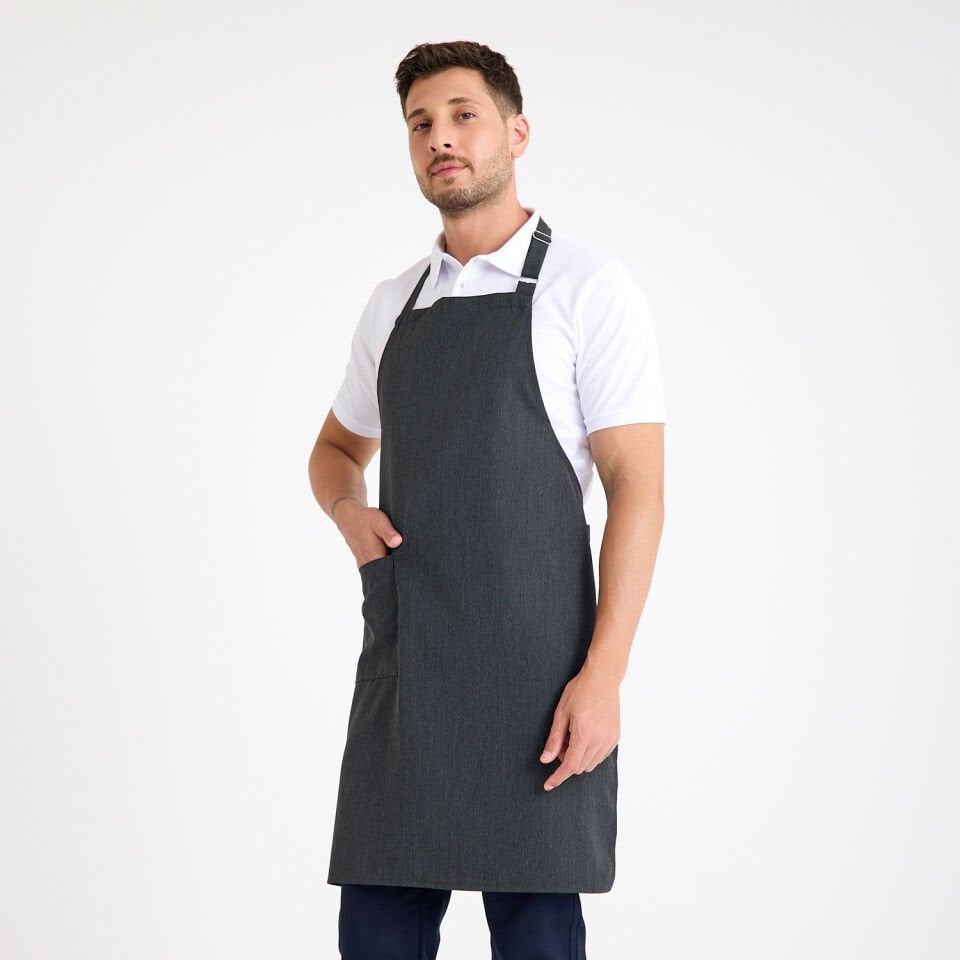 Gabardin Tokalı Askılı Önlük - Füme Tek Cep