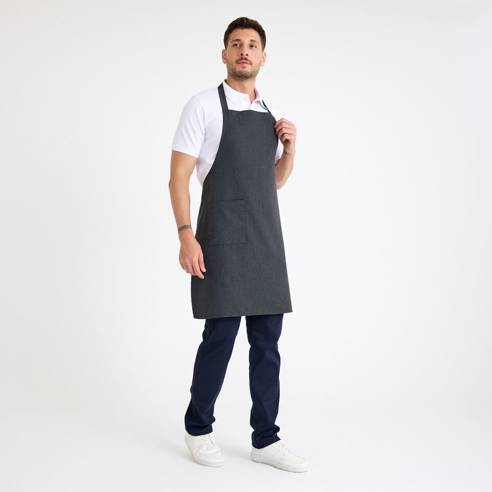 Gabardin Tokalı Askılı Önlük - Füme Tek Cep