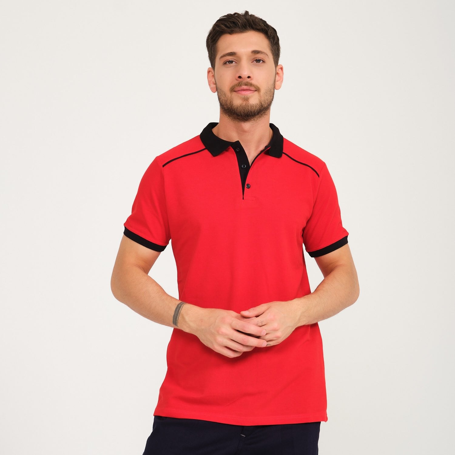 Kırmızı Siyah Çift Renk Polo Yaka İş Tişörtü