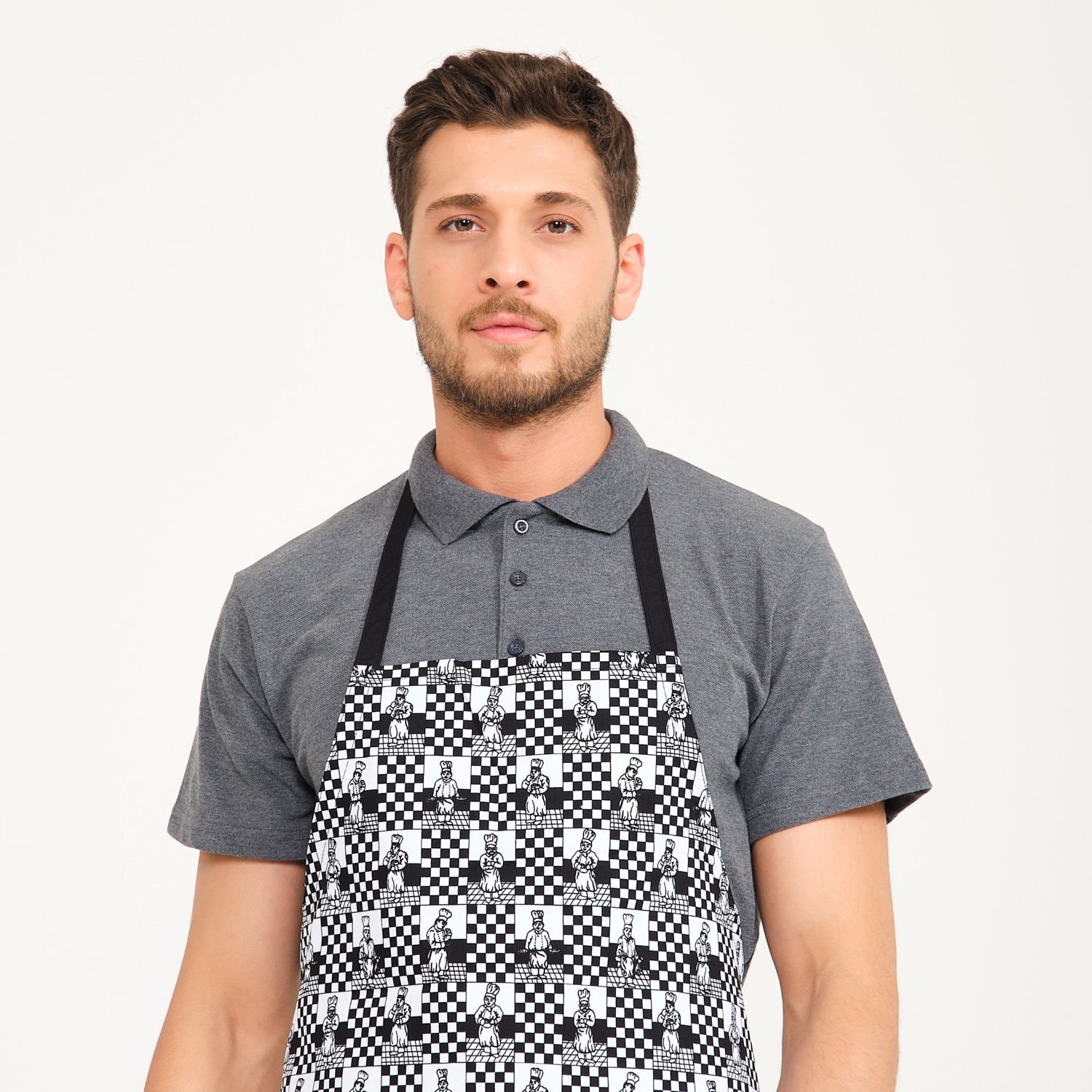 Aşçı Desenli Siyah Askılı Önlük