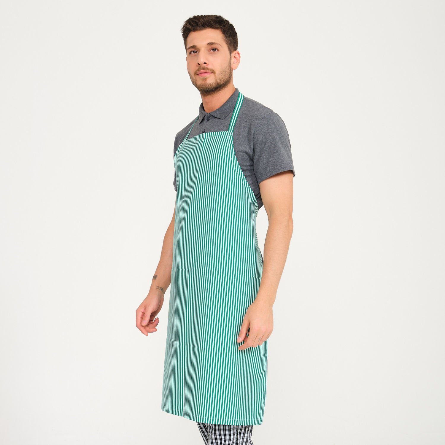 Yeşil Çizgili Askılı Önlük