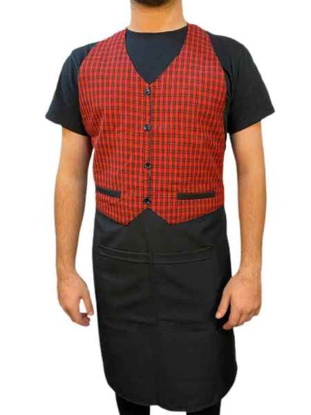 Yelekli Önlük Kırmızı Siyah Ekoseli