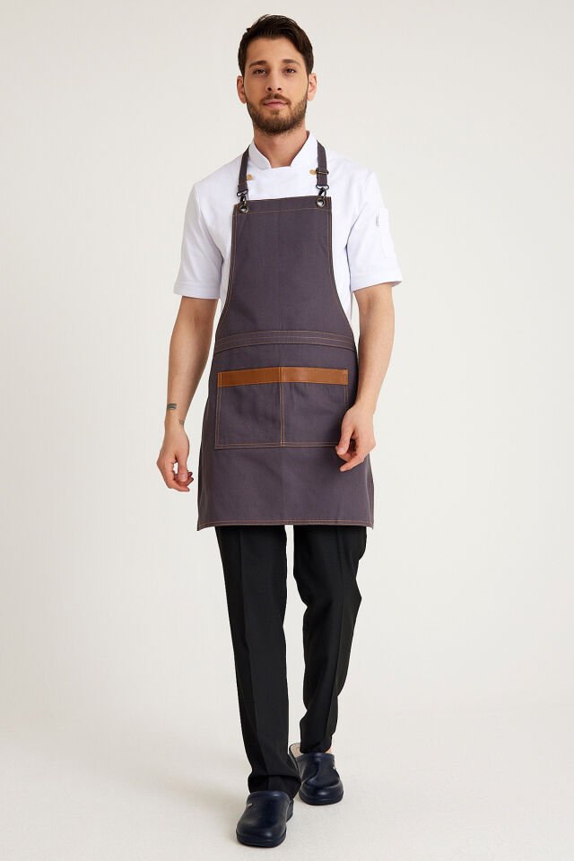 Füme Kot Askılı Cepli Önlük