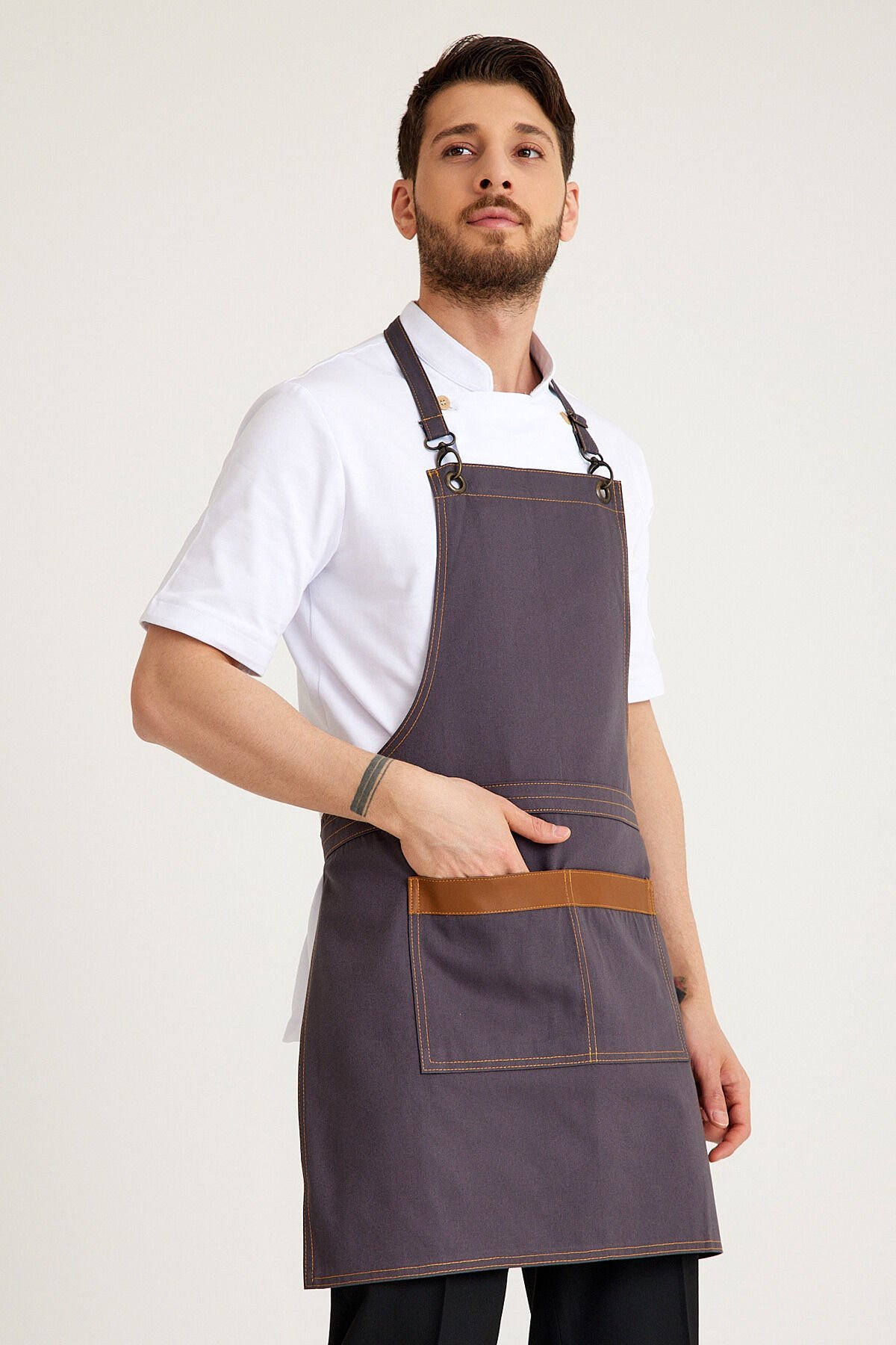 Füme Kot Askılı Cepli Önlük