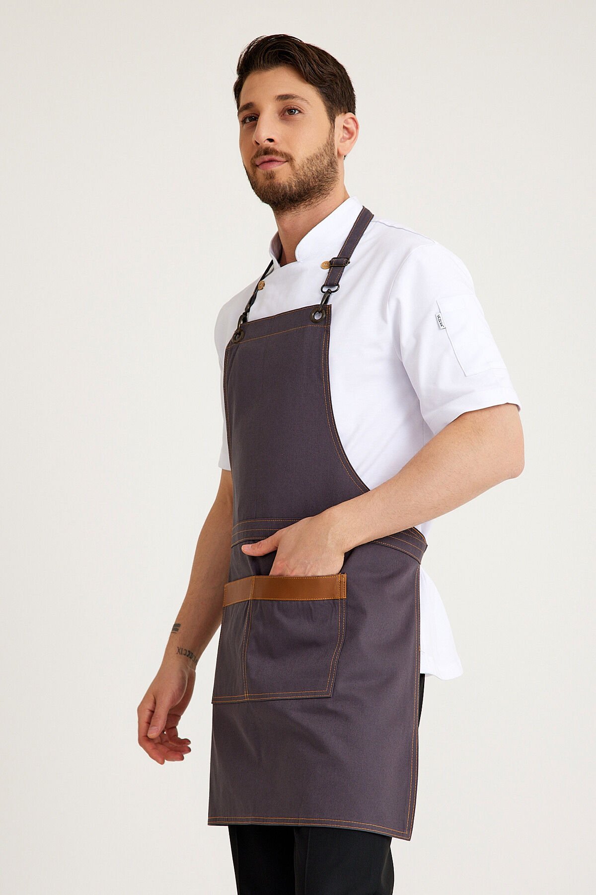 Füme Kot Askılı Cepli Önlük