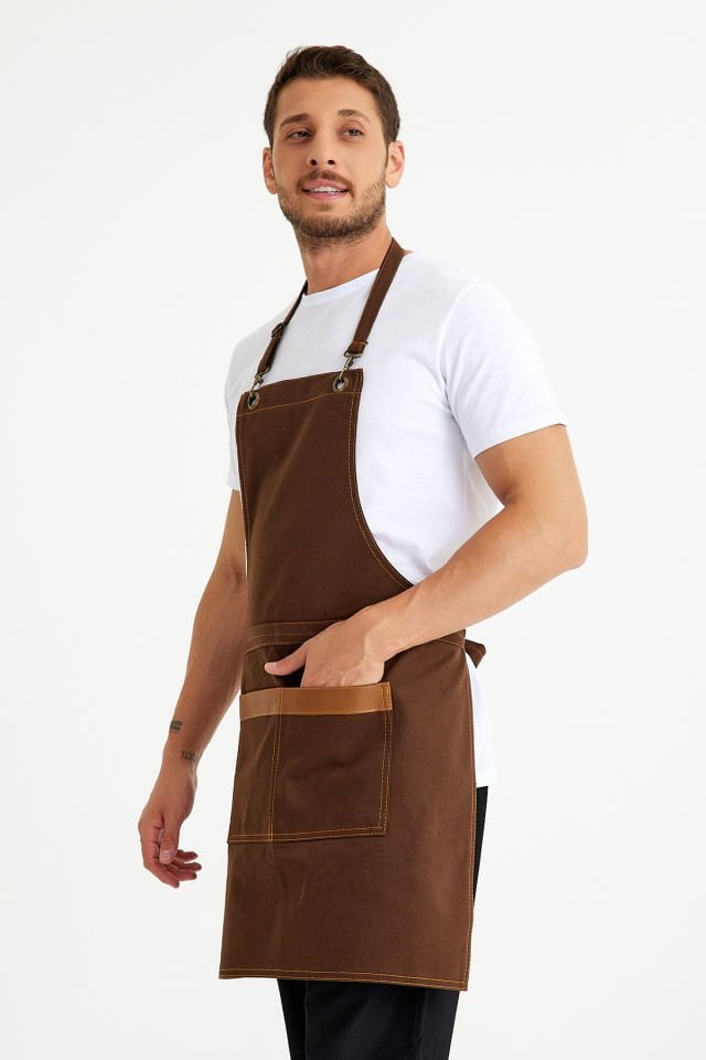Kahverengi Kot Askılı Cepli Önlük