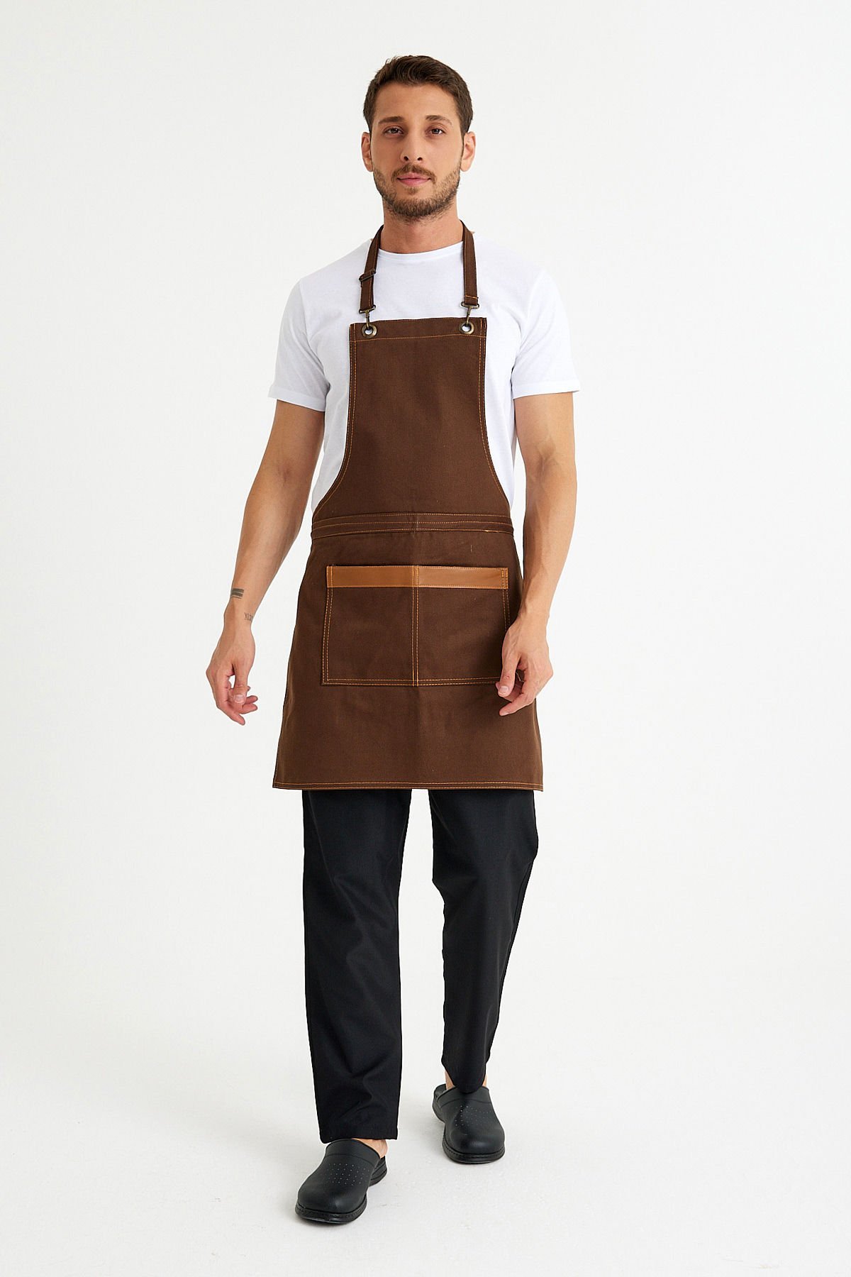 Kahverengi Kot Askılı Cepli Önlük