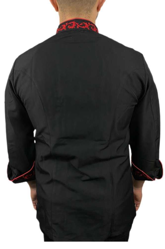 Siyah Kırmızı Nakışlı Hakim Yaka Aşçı Ceketi