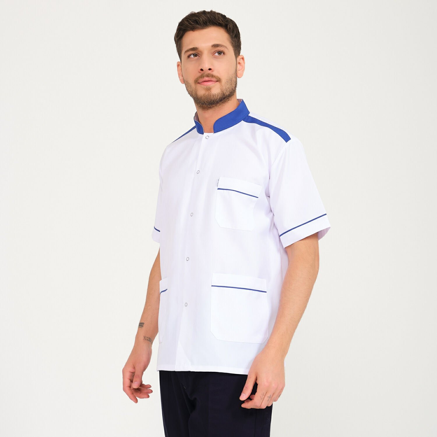 Beyaz Erkek Komi Ceketi - Mavi