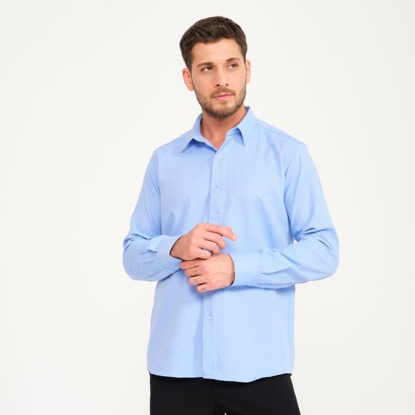 Mavi Düz Yaka Garson İş Gömleği