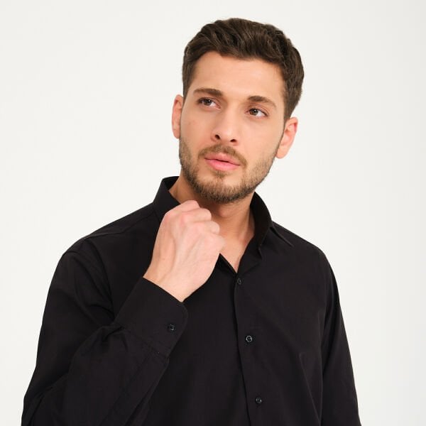 Siyah Düz Yaka Garson İş Gömleği