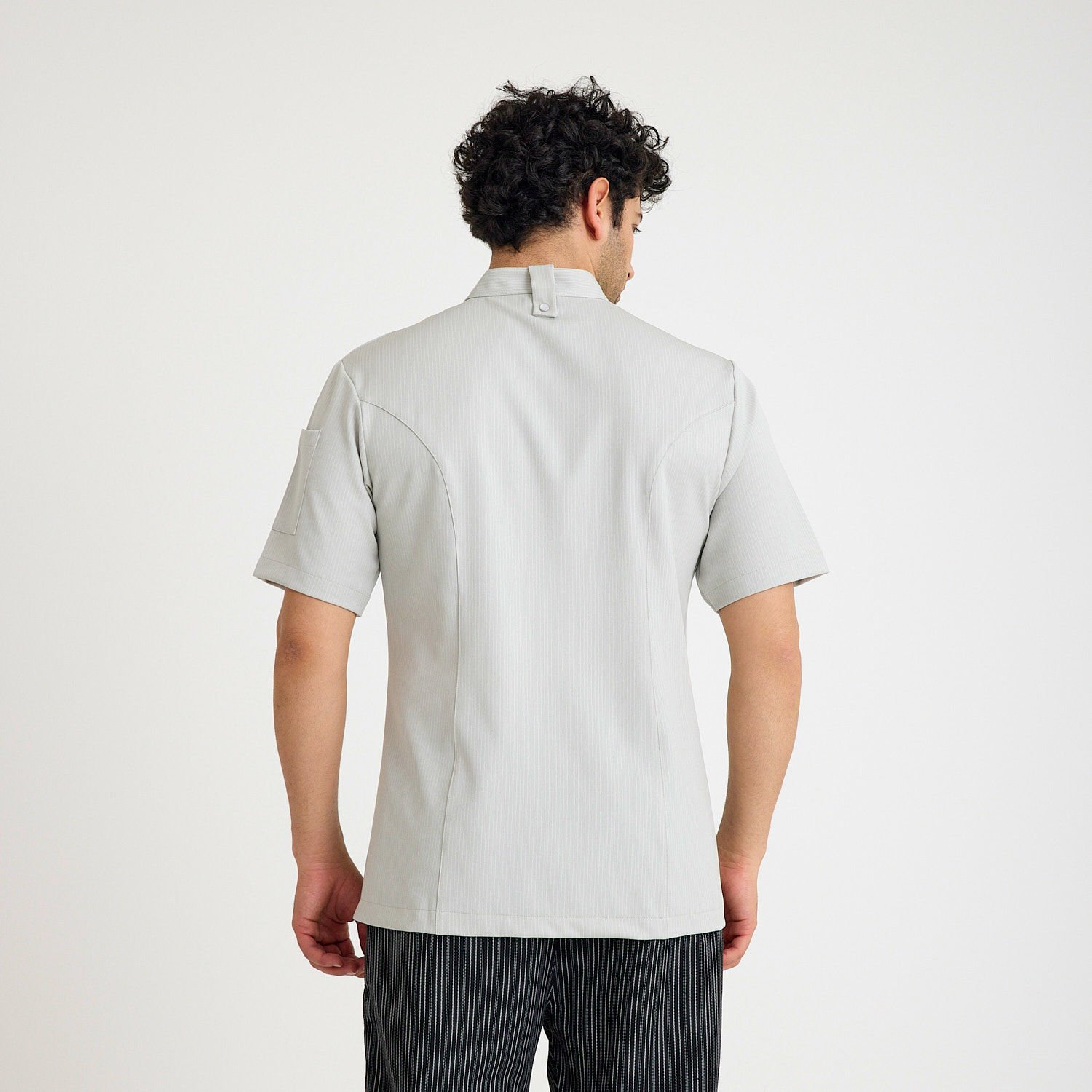 Ekru Çizgili Kısa Kol Likralı Aşçı Ceketi