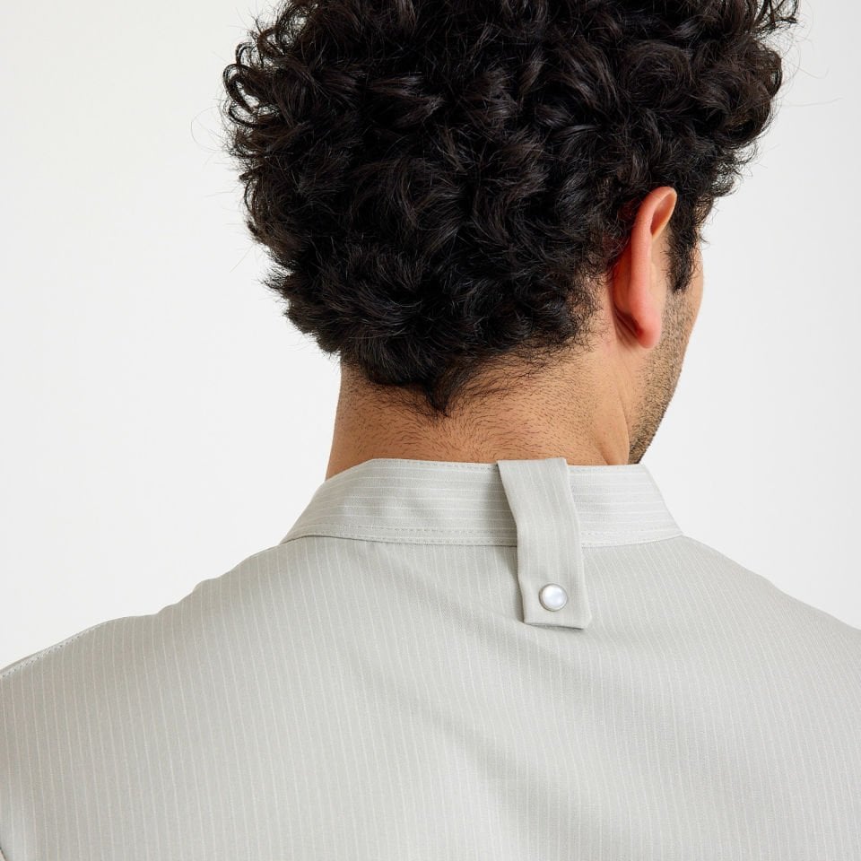 Ekru Çizgili Kısa Kol Likralı Aşçı Ceketi