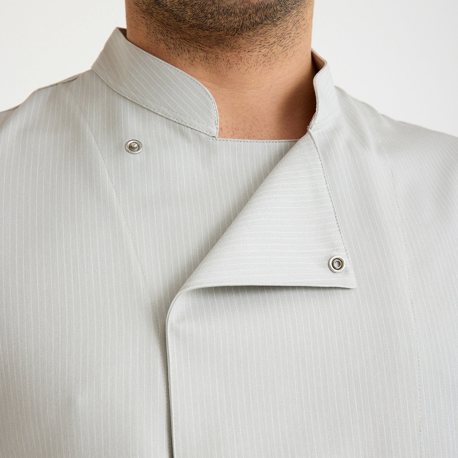 Ekru Çizgili Kısa Kol Likralı Aşçı Ceketi