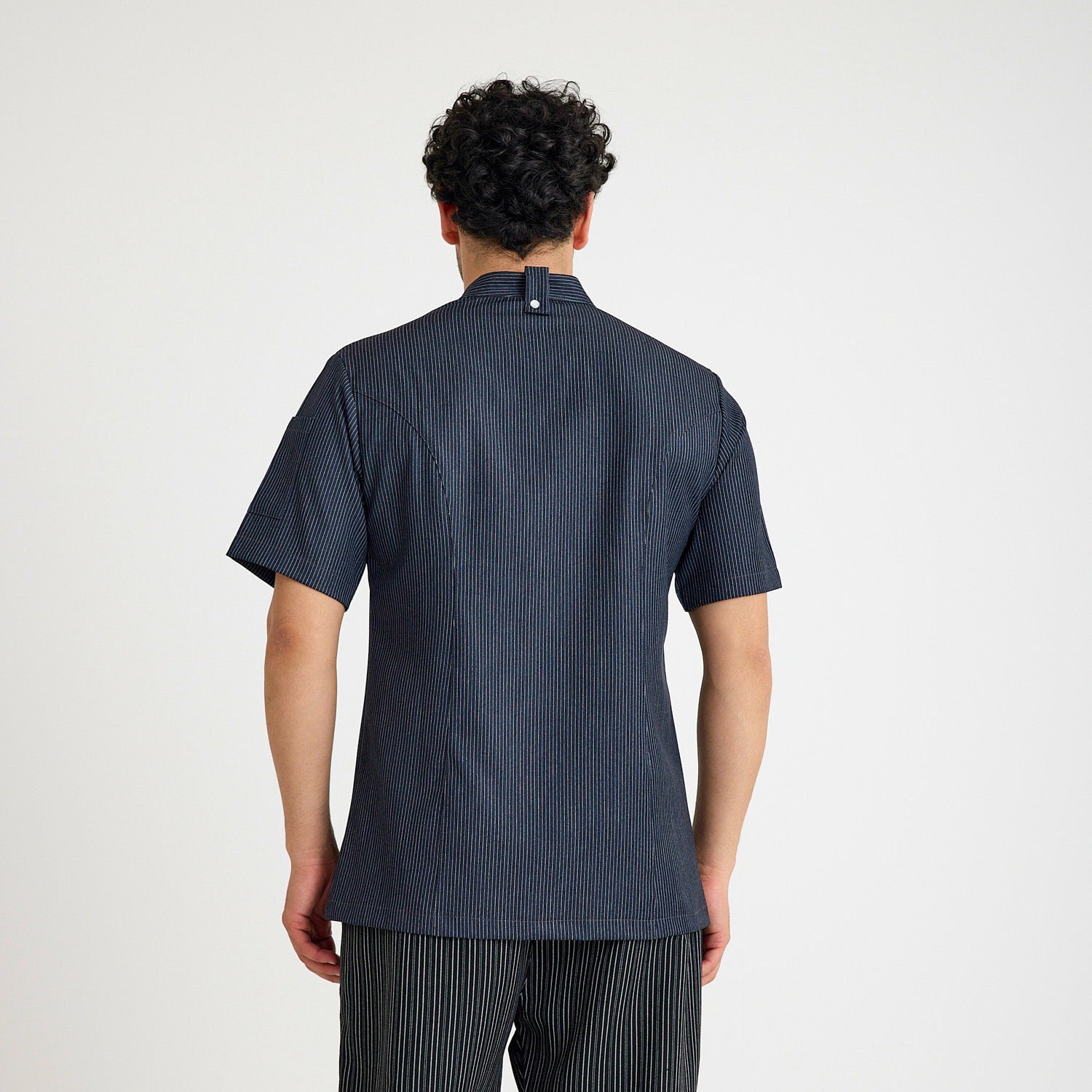 Lacivert Çizgili Kısa Kol Likralı Aşçı Ceketi